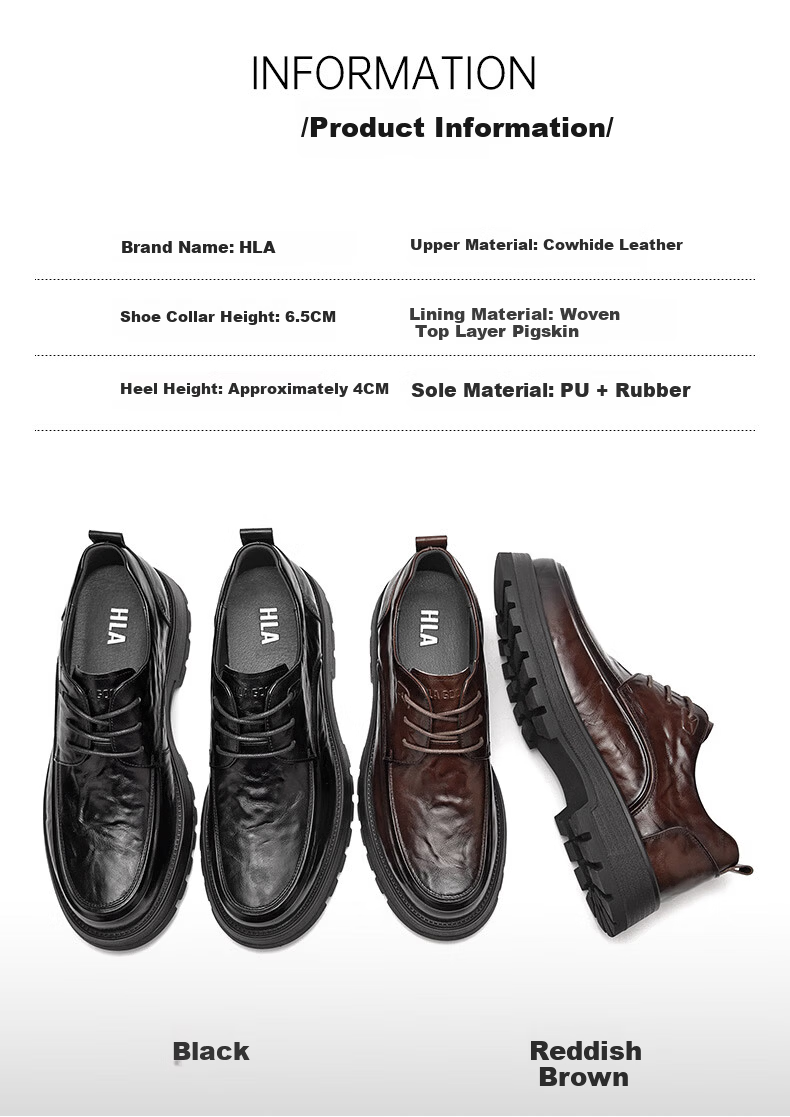HLA Men's Business Casual Height Increasing Breathable Work Shoes HAAGZM2DBI044 Black Size 38 3