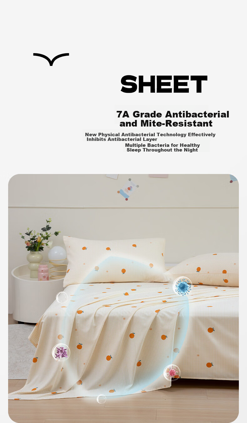 KING SHORE Brushed Cotton Sheet 7A Antibacterial Thickened Naked Sleep Bed Sheet Dormitory Student Single 160*230cm Sweet Orange 6
