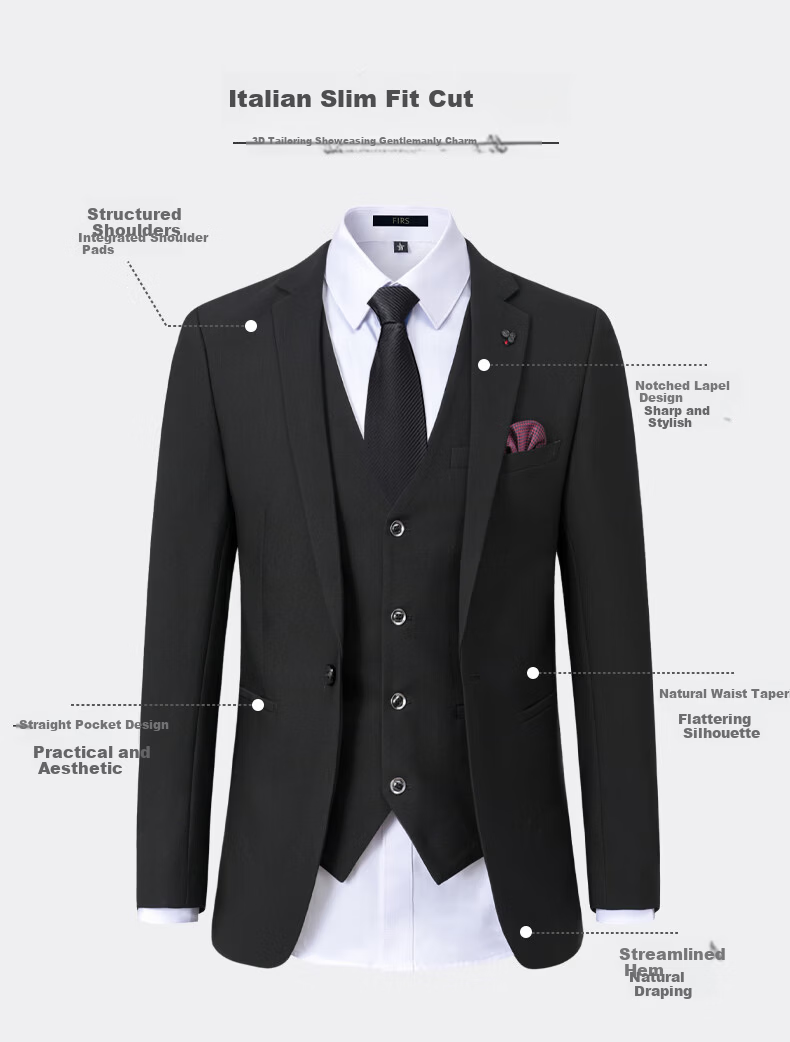 FIRS Men's Suit, All-Season Slim Fit, Professional Business Formal Wear, Men's Blazer, Casual Single-Breasted Jacket, Men's Clothing 2
