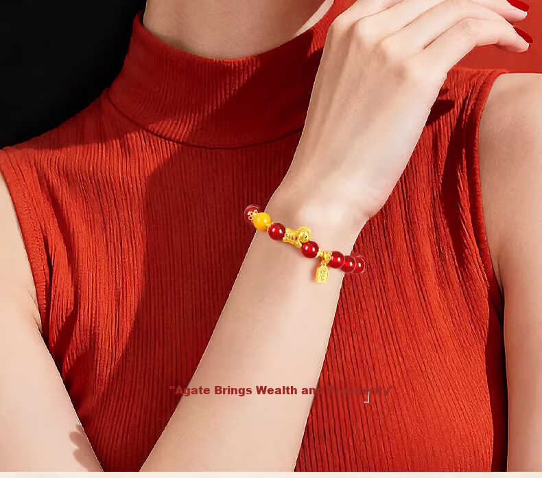 Chow Tai Fook Natural Red Agate Bracelet for Women Wealth Bracelet Zodiac Year Birthday Gift for Girlfriend 2