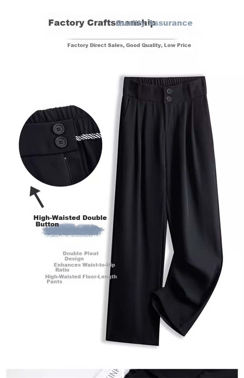 LangSha Black Women's Suit Pants, 2025 New Style, Office Commute, High-End Feel, Straight-Leg Slimming Thin High-Waist Wide-Leg Trousers 10
