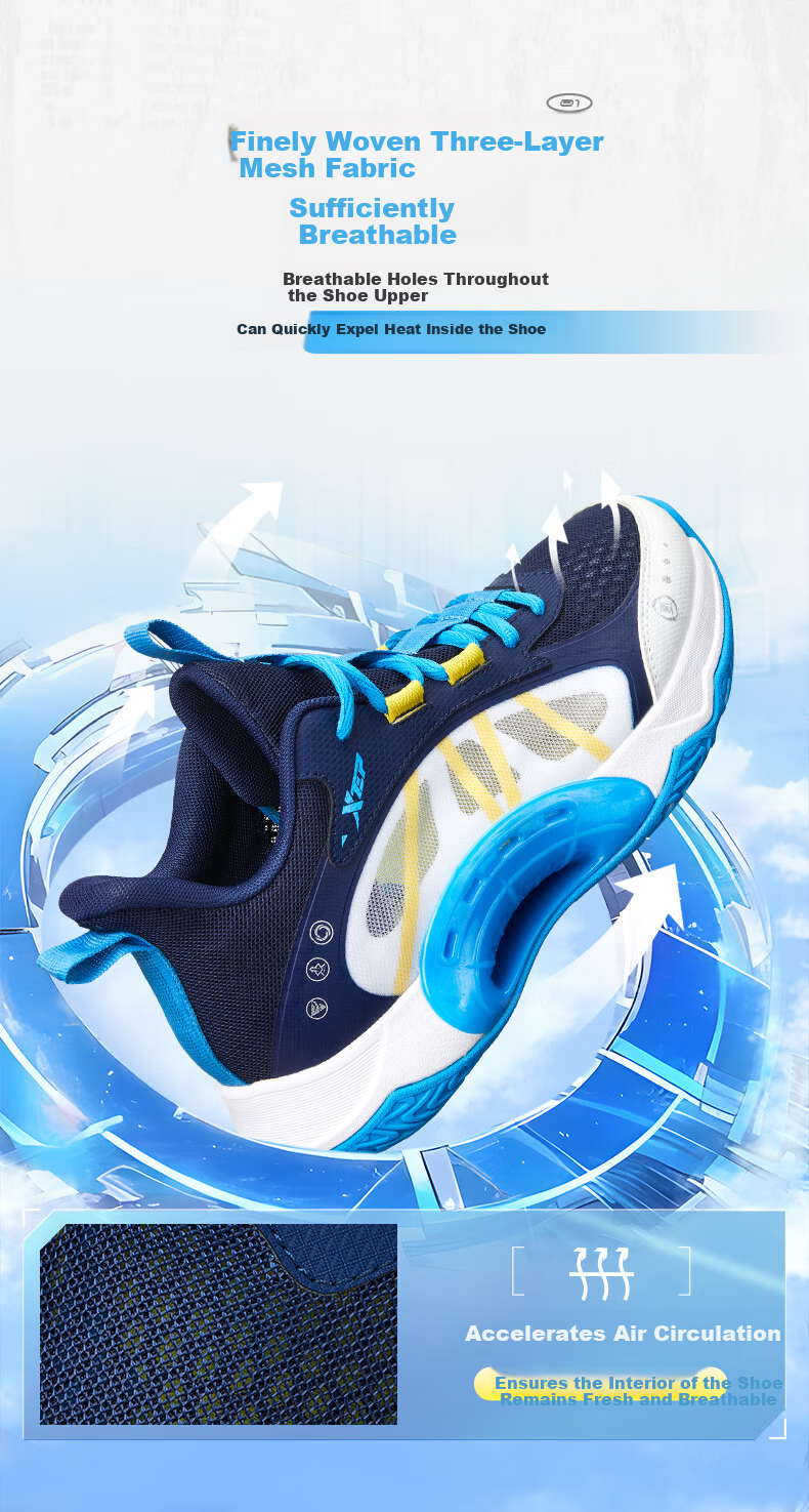 XTEP Kids Boys Mesh Breathable Lace-up Basketball Shoes Starry Blue/Teal Blue Size 38 3