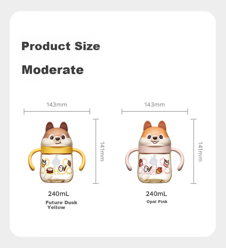 Babycare Little Squirrel Children's Water Cup Training Cup Baby Straw Cup Anti-Choking Summer Water Bottle Opal Pink PPSU 240mL 23