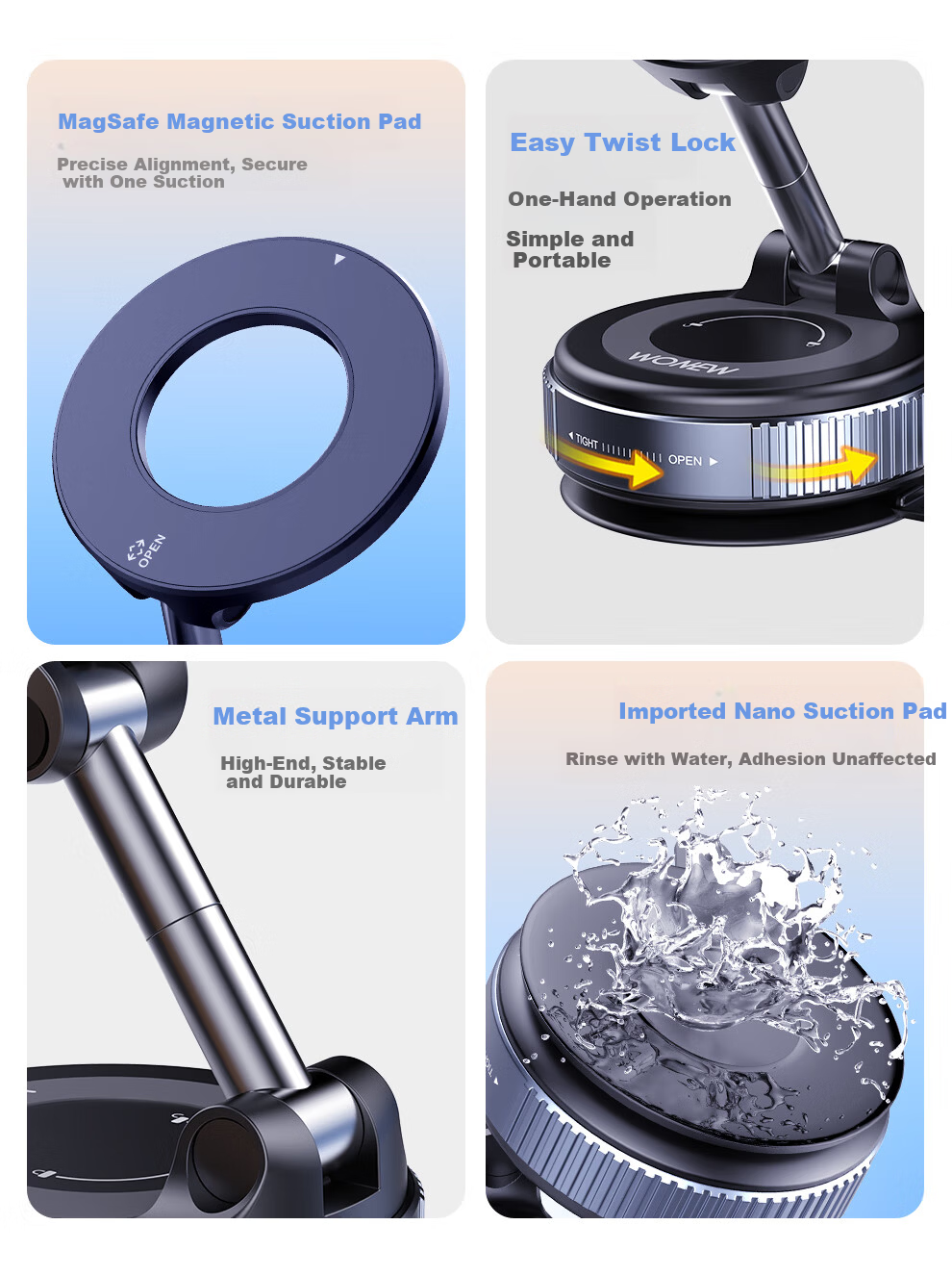 Wonew【Detachable Epoxy Resin】Colorful Snail Magnetic Car Phone Holder Vacuum Car Mount with Leather Texture 2