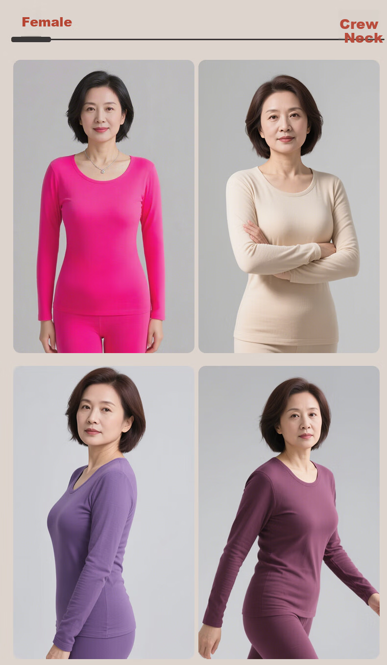 Hengyuanxiang Middle-Aged And Elderly [100% Pure Cotton Autumn Underwear Set] Women's Antibacterial Thermal Underwear Set, Thin Base Layer for Mom in Winter 17