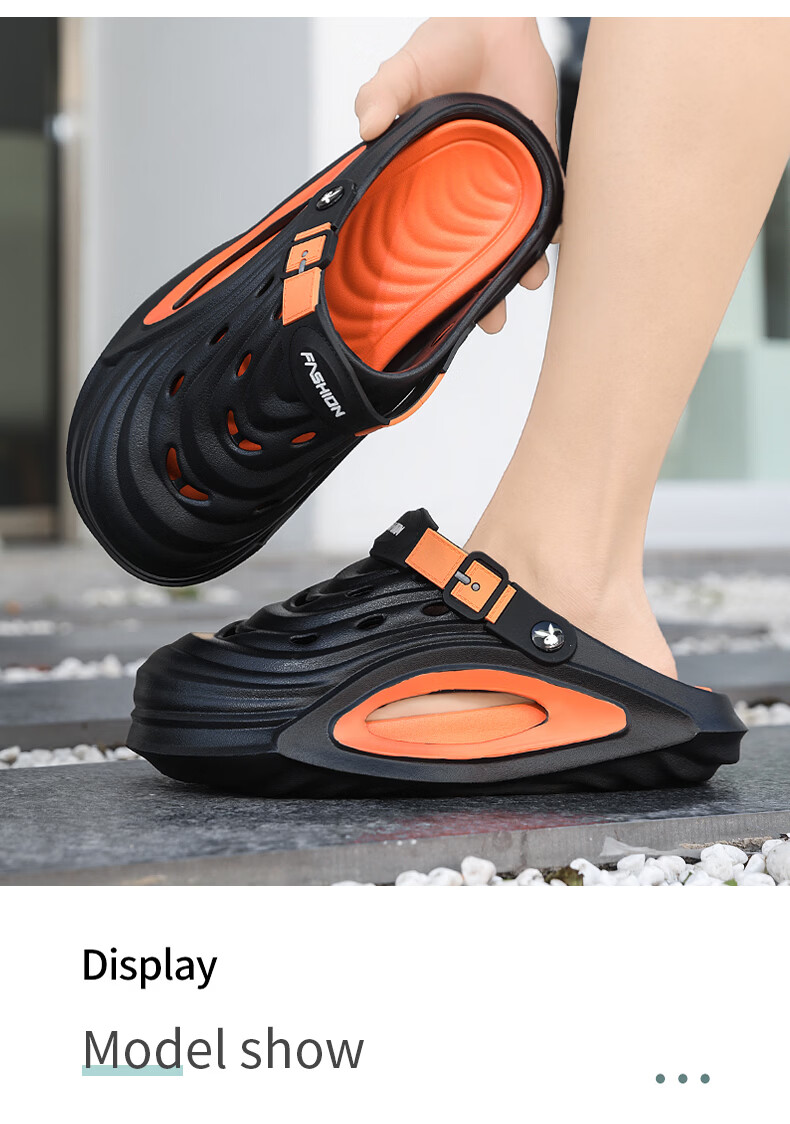 PLAYBOY Men's Sandals 2026 Summer Closed-Toe Breathable Thick-Soled Beach Shoes Two-Way Slippers Black Size 44/45 8
