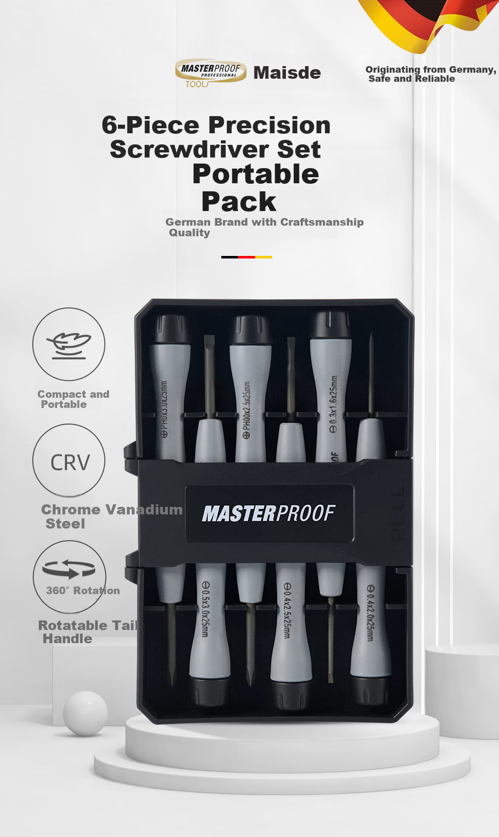 MASTERPROOF Precision Screwdriver Set for Glasses, Cross and Flathead Small Watch Screwdrivers, Computer and Mobile Phone Repair Tool Kit 1
