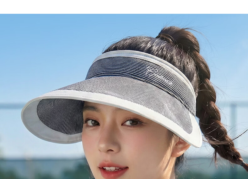 CACUSS Large Brim Open Top Hat Women Summer Outdoor Sun Hat Sports Hat Face Slimming Striped Sun Protection Hat Black 18
