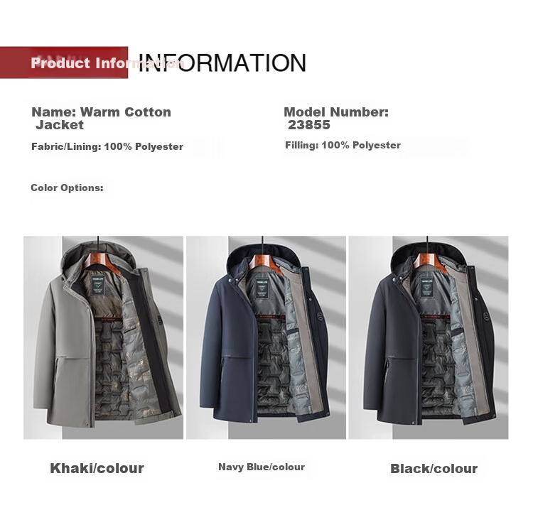 ROMON Men's Winter Warm Hooded Cotton Jacket Casual Business Cotton Coat Dad Style 23855 Navy Blue 175 1