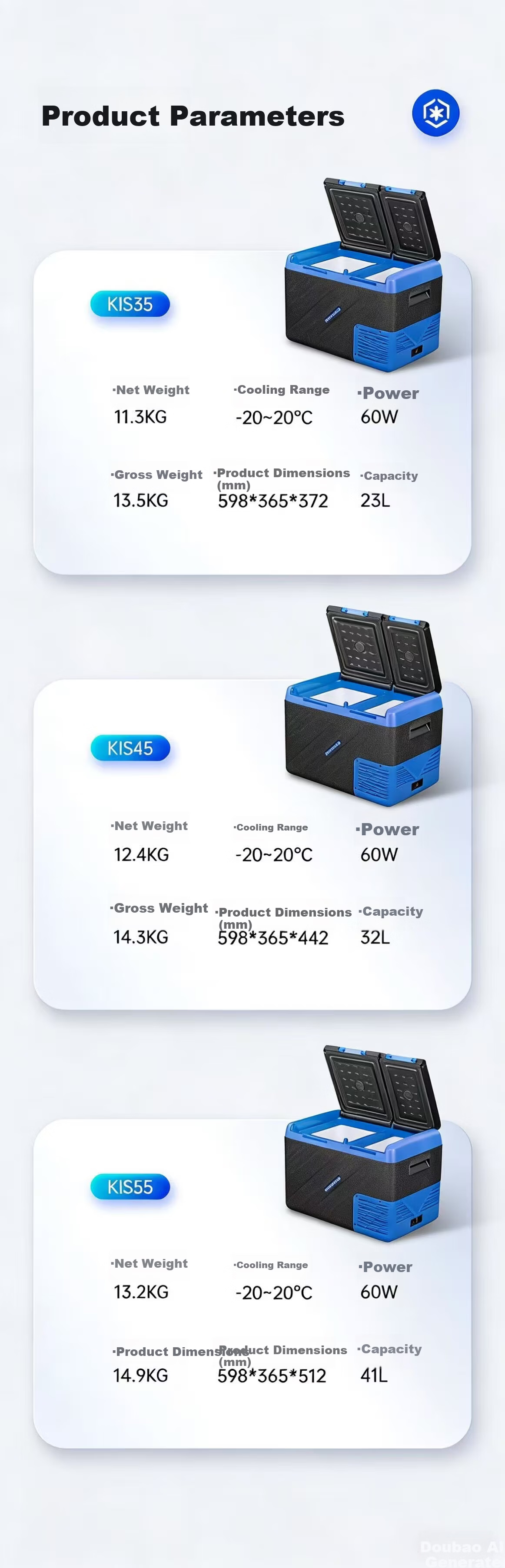 Alpicool Car Refrigerator, Compressor Cooling KIS35, Dual Temperature Control, Freezing And Refrigeration, Double Doors, 12V/24V/220V, for Trucks 13