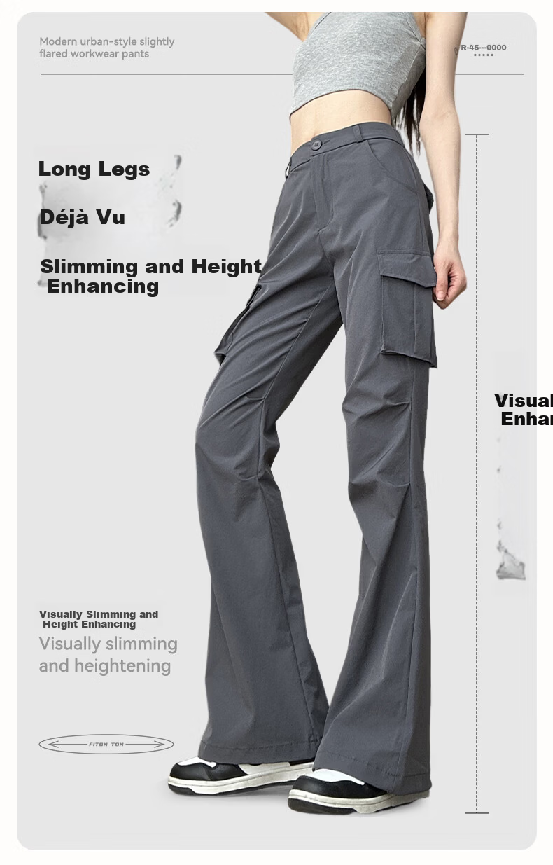 FitonTon Women's American Style Slight Flare Cargo Pants 2026 Summer New High Waist Slim Retro Flared Casual Pants 4