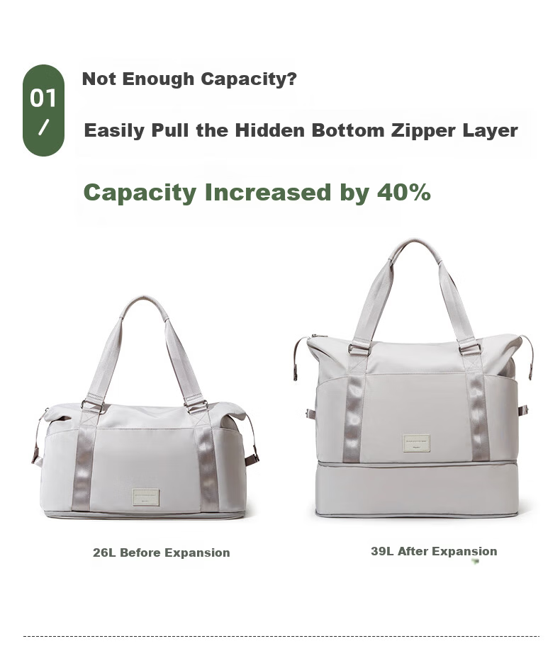 HANKE Foldable Travel Bag Women Luggage Bag Men Handbag 39L Large Capacity Expandable Carry-on Storage Dune Gray 13