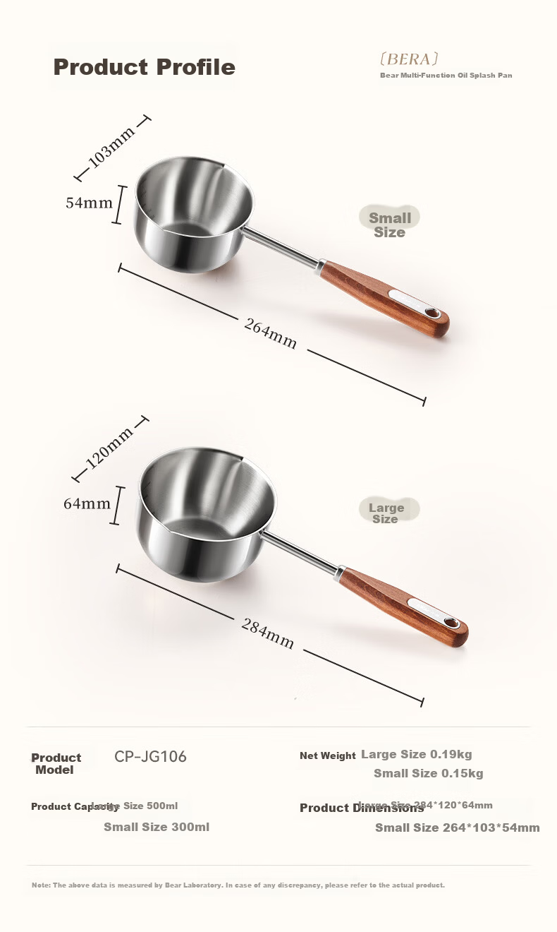 Bear Oil Pouring Pot 304 Stainless Steel Hot Oil Small Pot Household Wooden Handle Anti-Scald No Coating Oil Drizzling Pot 300ml 2