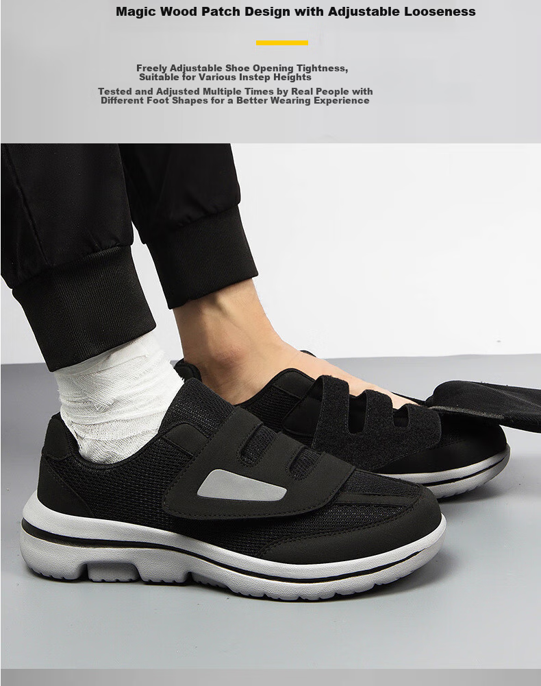 FOOTOPPO Velcro Wide Fit Shoes for Men, Breathable, Pressure-Relief, Non-Slip Elderly Shoes for Swollen and Wide Feet 9