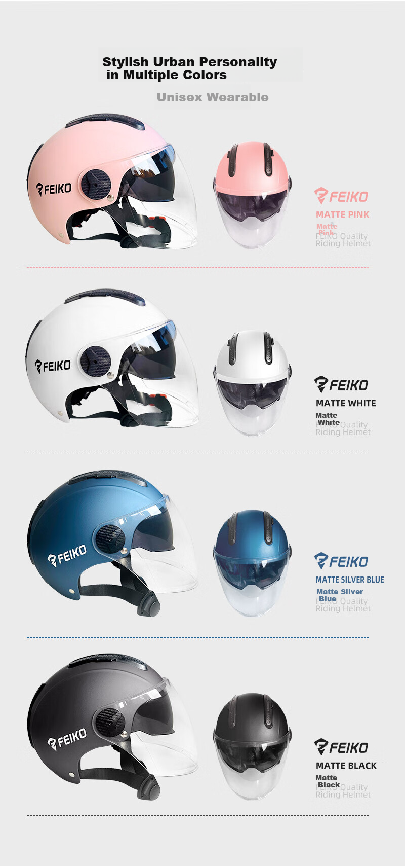 FEIKO Antibacterial Odor-Resistant 3C Certified New National Standard Electric Vehicle Four-Season Half Helmet Safety Cap Unisex Electric Scooter Sun Protection Breathable White L 9