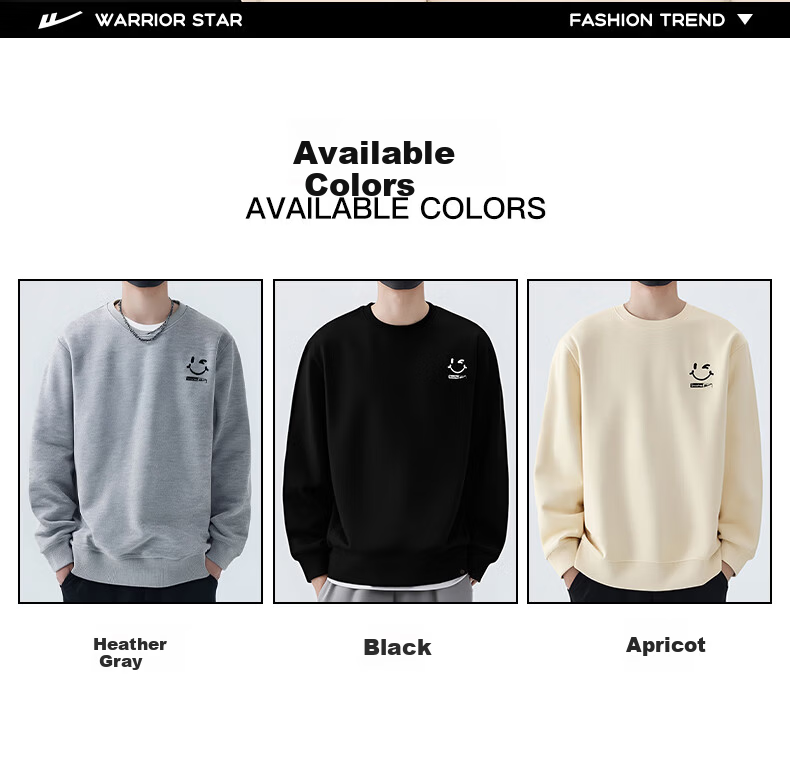 Warrior Men's Sweatshirt Spring and Autumn Comfortable Casual Crew Neck Long Sleeve T-Shirt Simple Pullover Base Layer 4
