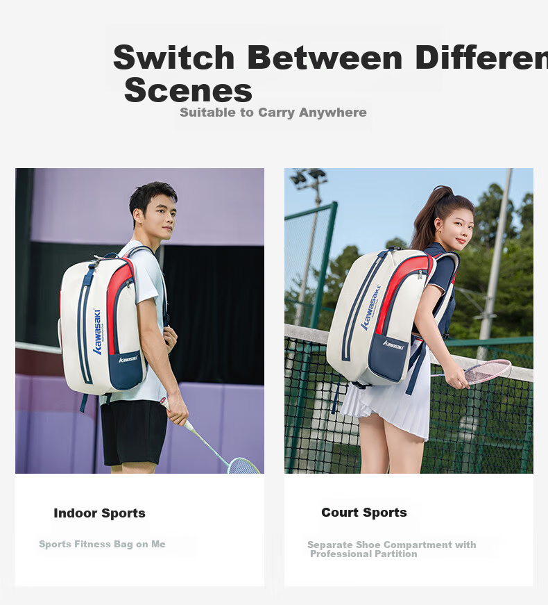 Kawasaki Badminton Backpack Unisex Large Capacity Waterproof Outdoor Shoulder Bag with Separate Shoe Compartment 3