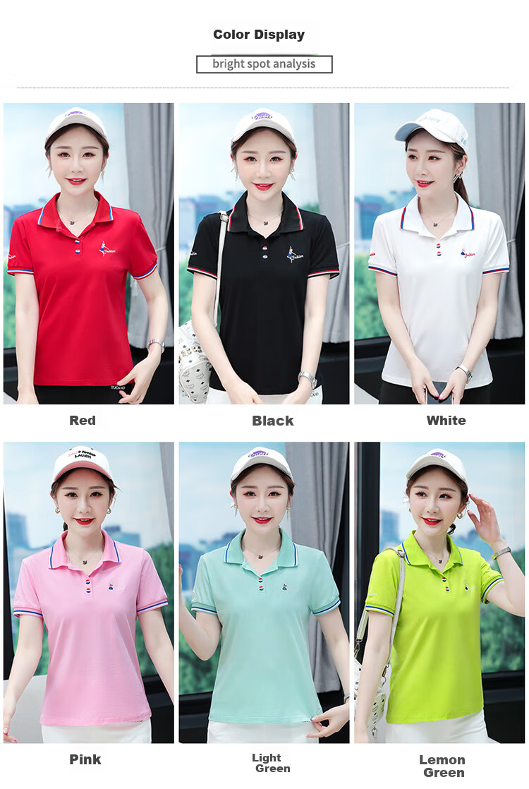 Woodpecker Women's Pure Cotton Short Sleeve T-Shirt Summer Printed Slim Fit Shoulder Polo Shirt Red XL 8