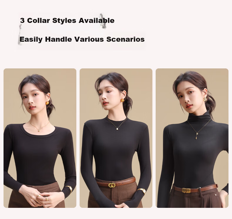 MiiOW Women's Half Turtleneck Thermal Base Layer Long Sleeve Thickened Fleece Lined Black and White Knit Top for Autumn and Winter 6