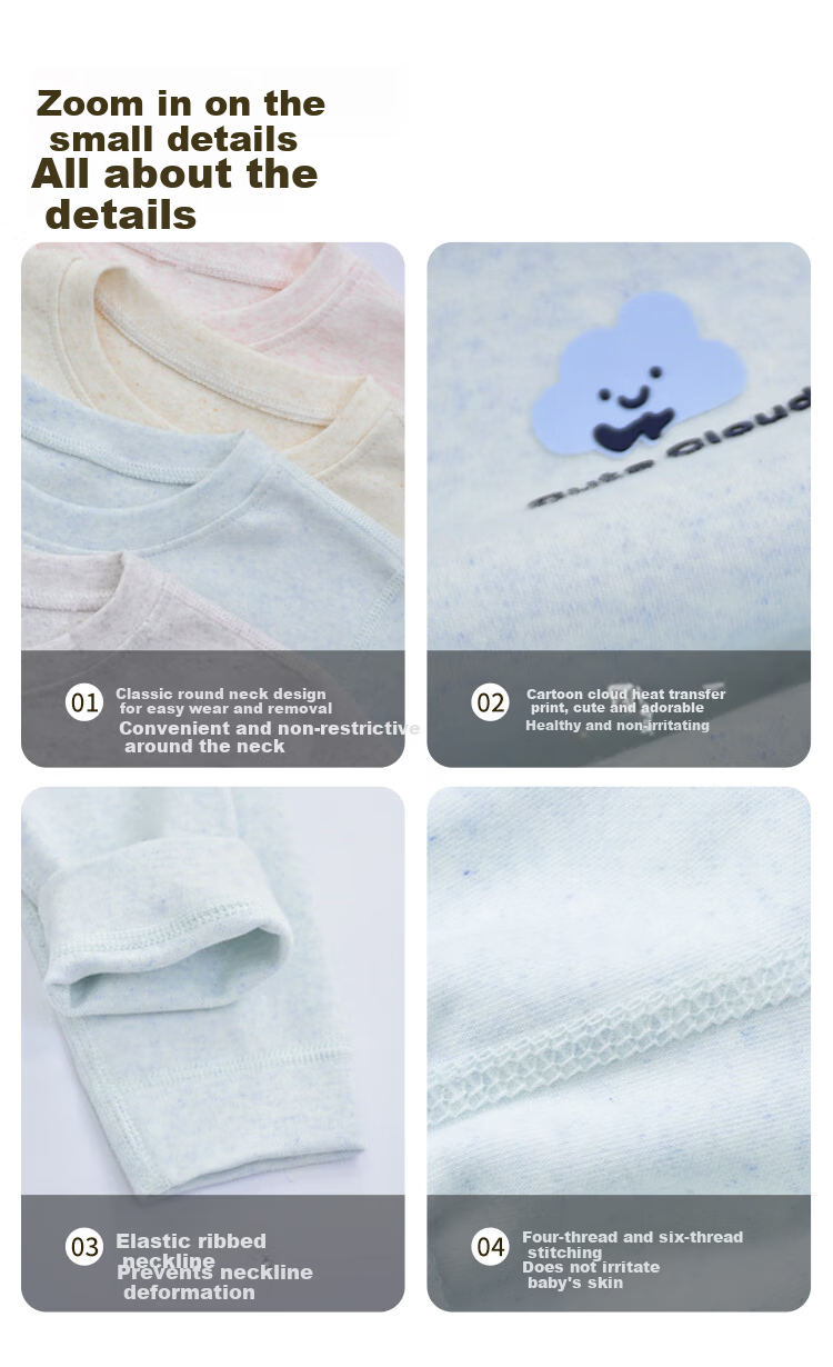 YUZHAOLIN Kids Thermal Underwear Set Unisex Autumn Cotton Pajamas Homewear Off-White 160 11