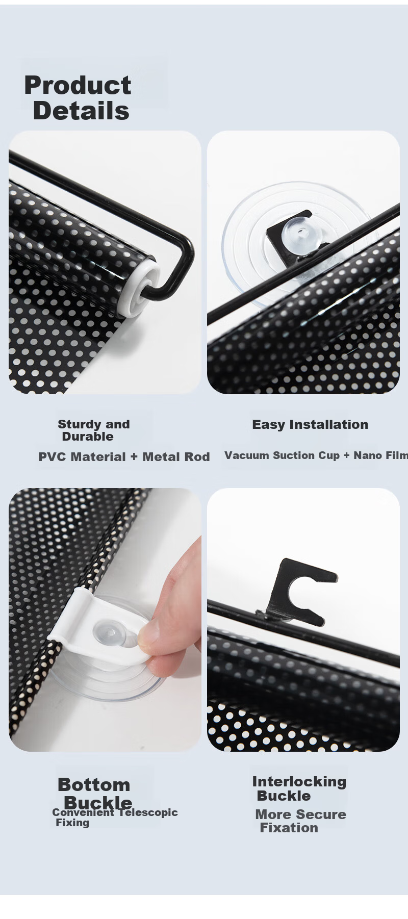 Fuju Sunshade Curtain Punch-Free Sunscreen Blackout Heat-Insulating Roller Blind with Suction Cup, Adjustable 58x125cm 3
