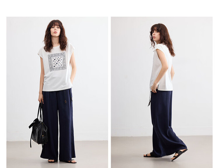 Demana [Cool Sorona] Summer Retro Print Crew Neck Short Sleeve Loose Casual Simple Versatile Women's T-Shirt 11