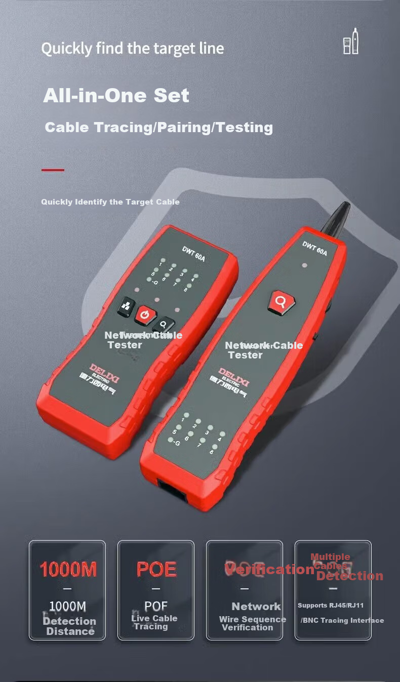 DELIXI ELECTRIC Network Cable Tester Multifunctional Network Telephone Line Tracker Live Wire Locator 7