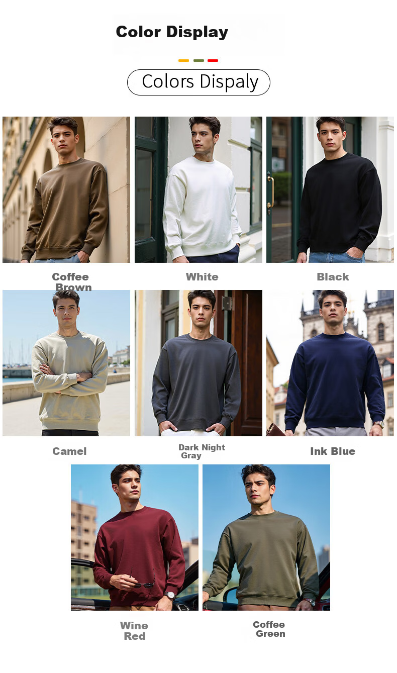 ROMON Pure Cotton Men's Sweatshirt Spring and Autumn Crew Neck 350G Heavyweight Loose Casual Fashion Long Sleeve Pullover Base Shirt 3