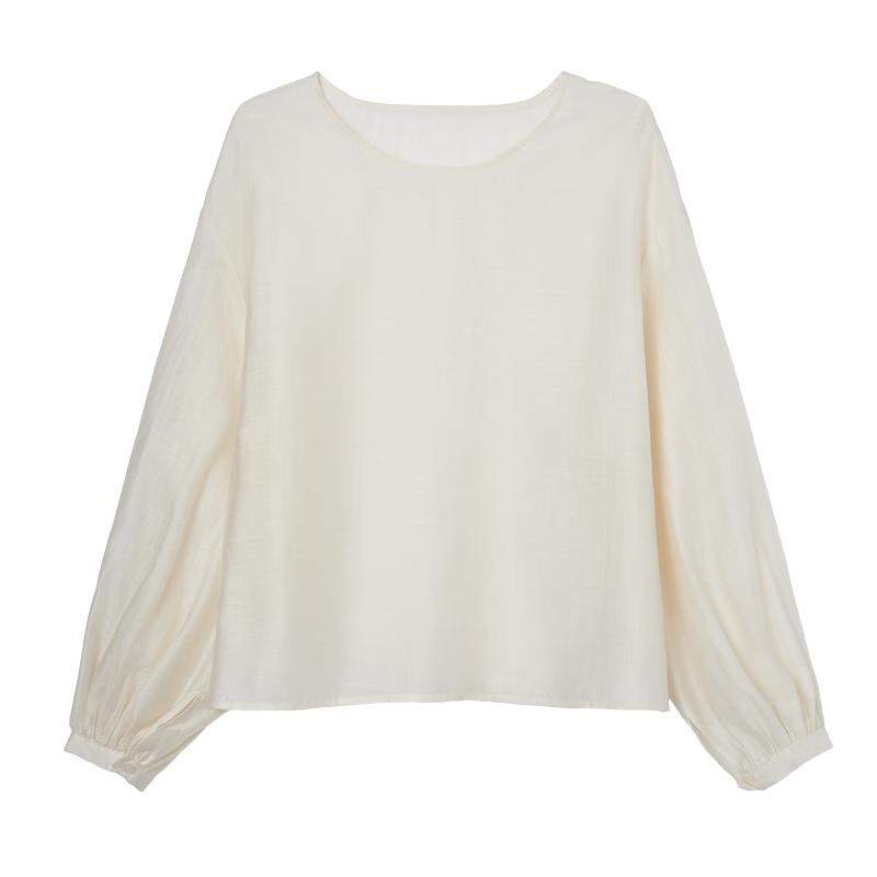 Demana [Shu Yang Pai] Summer Acetate Linen Lyocell Blend Lantern Sleeve Straight Loose Shirt for Women
