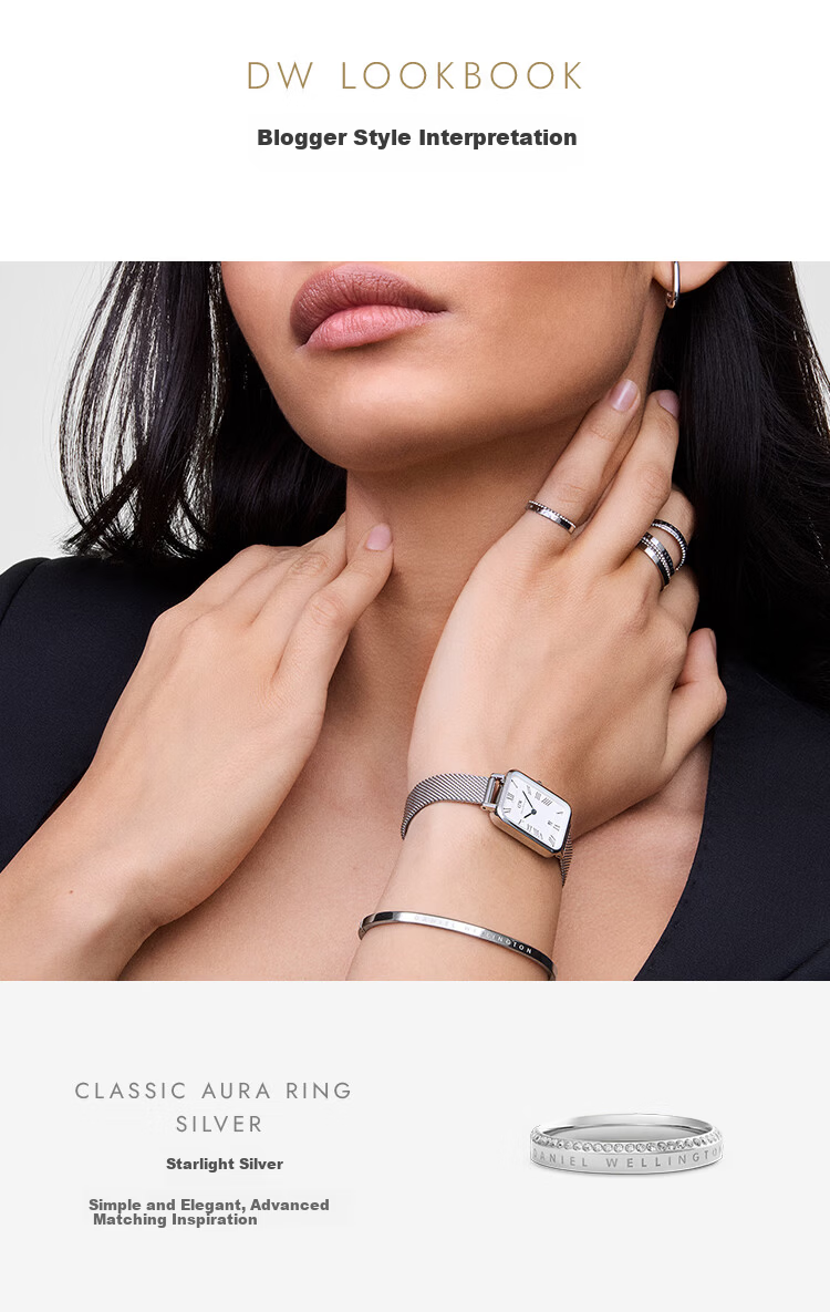 Daniel Wellington DW Ring for Women [520 Gift for Girlfriend] Aura Couple Ring Moonlight Silver Size 54 DW1535 5