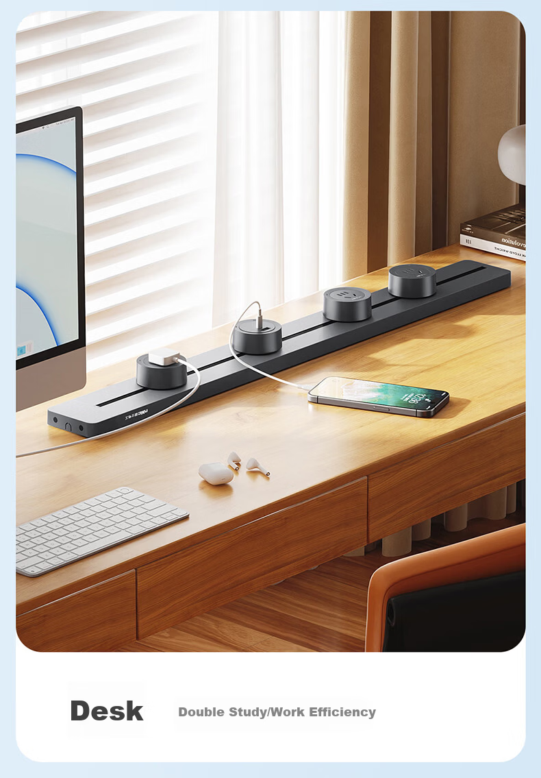 NVC Lighting Track Socket Surface Mounted No-Drill Wall-Mounted Movable Wall Rail Socket 80cm + Four Five-Hole Outlets Black 9