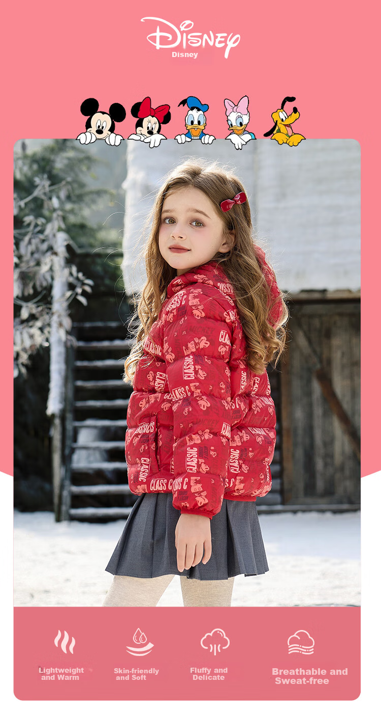 Disney Baby Kids Down Jacket 2026 New Red Lunar New Year Warm Autumn Winter Coat for Boys and Girls 1
