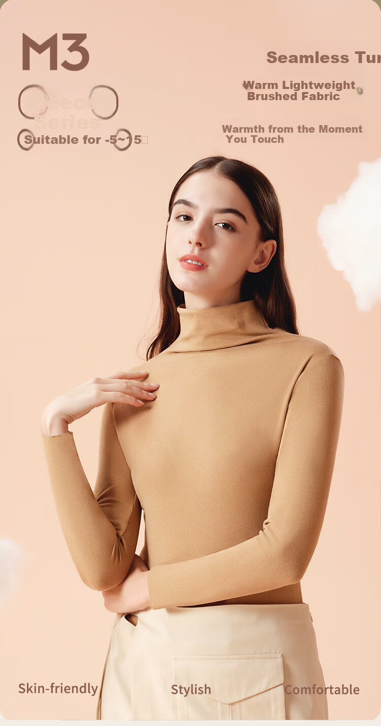 MiiOW New Women's Thermal Base Layer Autumn Winter Warm Innerwear Semi-High Neck Pink Purple XL 2
