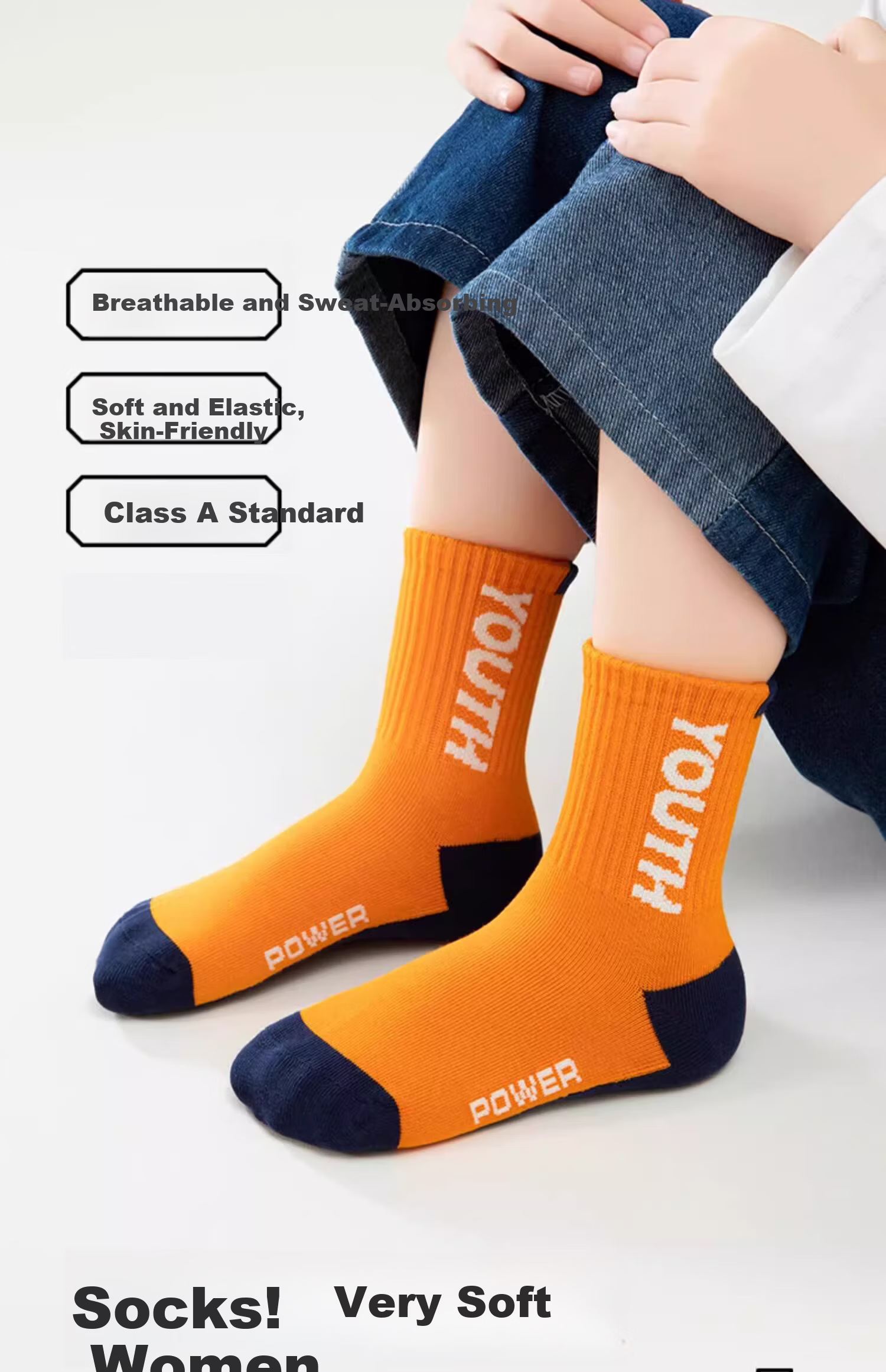 Ziyu Style Boys' Socks Spring and Autumn Soft Cotton Youth Sweat-Absorbing Odor-Resistant Sports Mid-Calf Socks for Children Spring and Summer 1