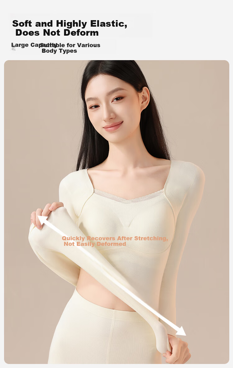 Urban Beauty Women's Thermal Fleece Padded Bra Heat Retaining Underwear Set with Down Silk Autumn Winter 2XL 10