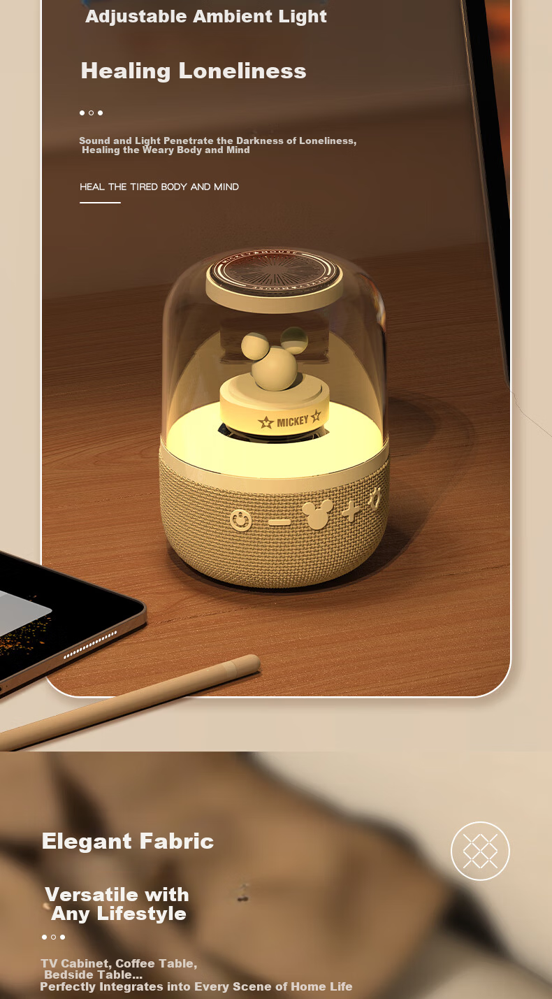 DISNEY Bluetooth Speaker Desktop Computer Ambient Light High-Quality Loud 360 Surround Stereo Minnie Gift for Boys and Girls 5
