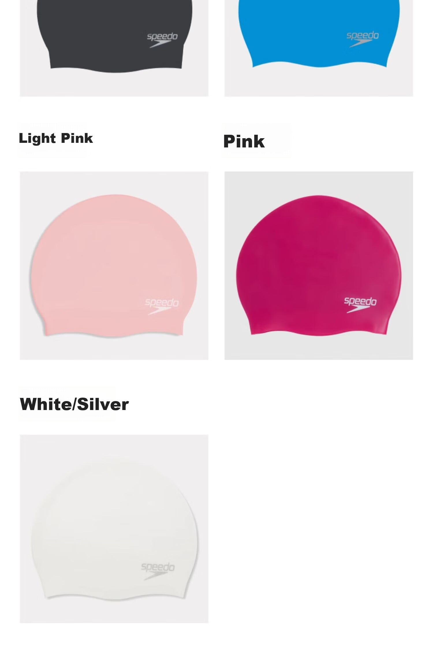Speedo Silicone Swim Cap Solid Color Classic Flexible Comfortable Waterproof Hair Protection White 7