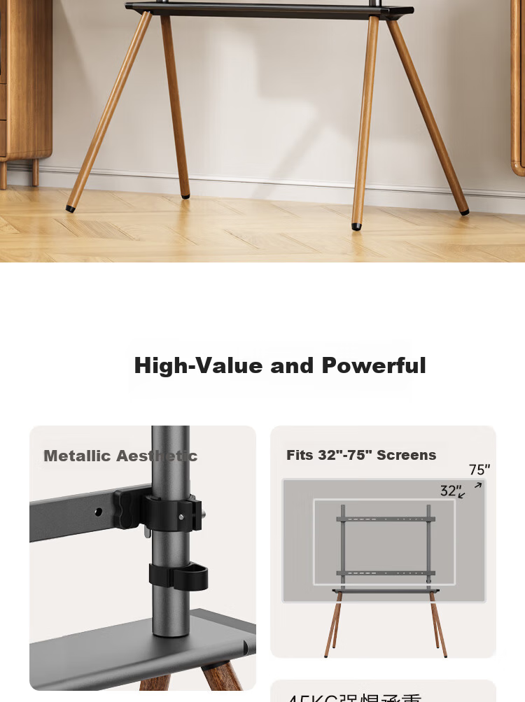Enlipu TV Mobile Stand for 55-86 Inches, Stainless Steel Artistic Movable TV Bracket, Home Floor-Standing Cart with Wheels Suitable for Multiple TV Brands 2