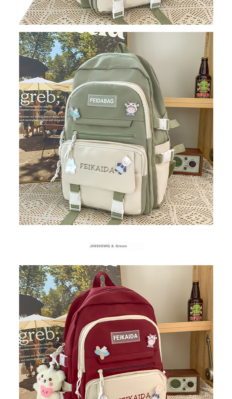 JINSHIWQ School Backpack for Girls, Fresh High-Value Large Capacity Two-Piece Set, Suitable for Primary, Middle, and High School Students, New Style Shoulder Bag 11