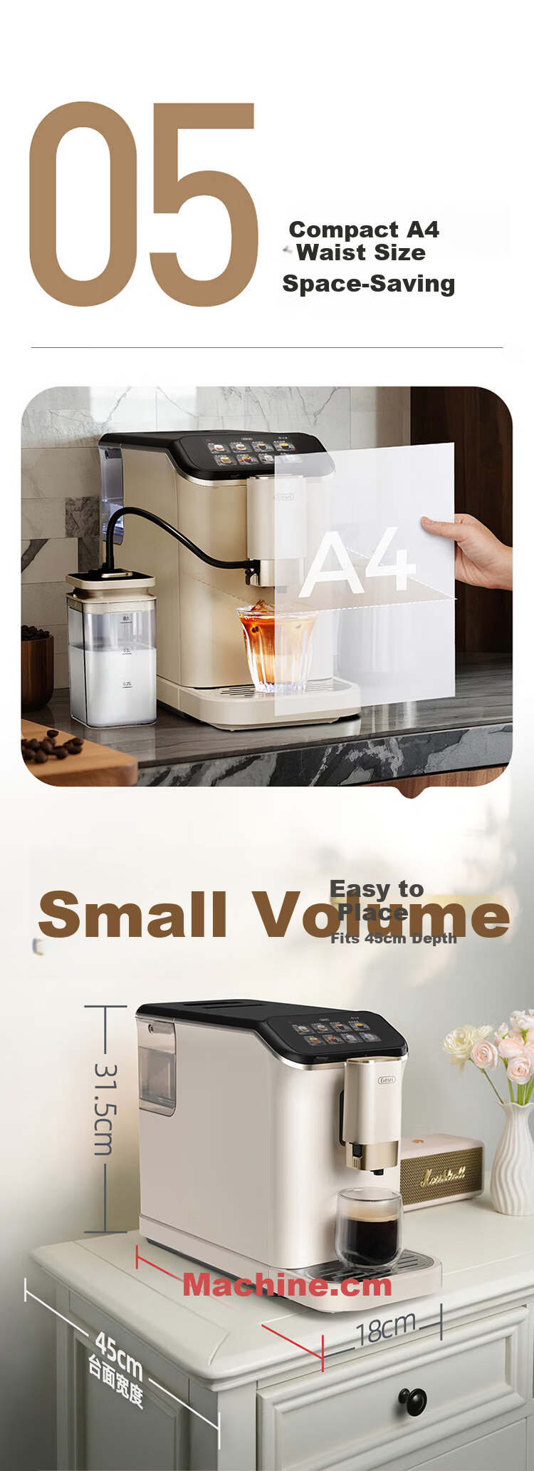 Gevi Fully Automatic Coffee Machine Home Cold and Hot Dual Extraction Grinder Integrated Small Coffee American Automatic Milk Frother Dual Heating GV-K03A Milk Coffee White Gift Choice 16