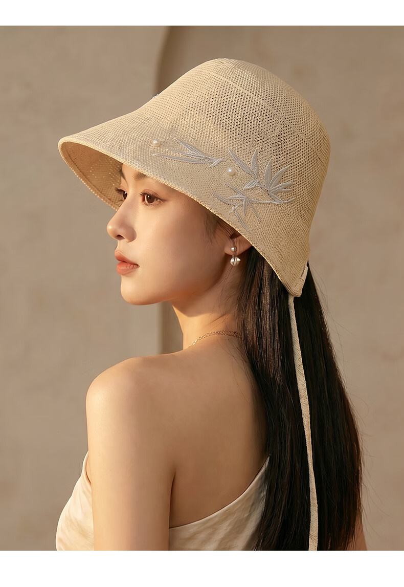 CACUSS New Chinese Style Sun Hat for Women Summer Woven National Style Adjustable Wide Brim Golden Bamboo Pattern 4