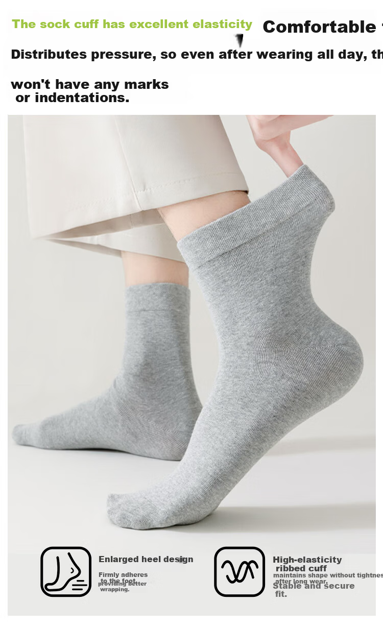 Langsha Men's Socks 100% Cotton Autumn Winter Comfortable Mid-Calf Antibacterial Versatile Boxed Black Business Socks 6