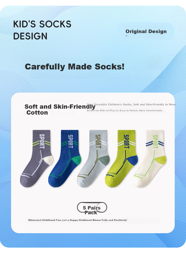 Yuzhaolin 5 Pairs Boys' Cotton Mid-Calf Sports Socks Anti-Odor for Spring and Summer Children and Teenagers 2