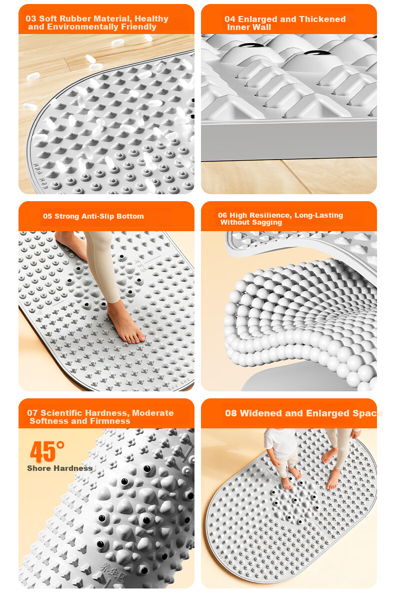PEAK Five-Zone Soft Rubber Acupressure Foot Massage Mat Slow Running Foot Sole Acupoint Silicone Circulation Pad 7