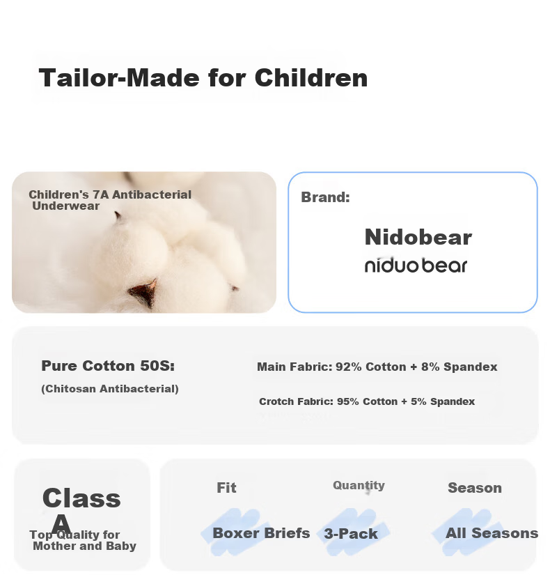Nido Bear Boys' Cotton Breathable Antibacterial Boxer Briefs for Kids, 3-Pack 15