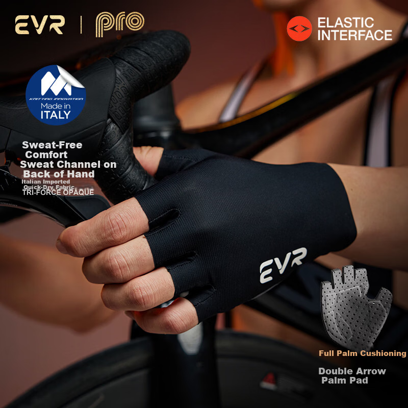 EVR Double Arrow Cycling Gloves MITI Fabric Half Finger Summer Shock Absorption Short Finger Black M