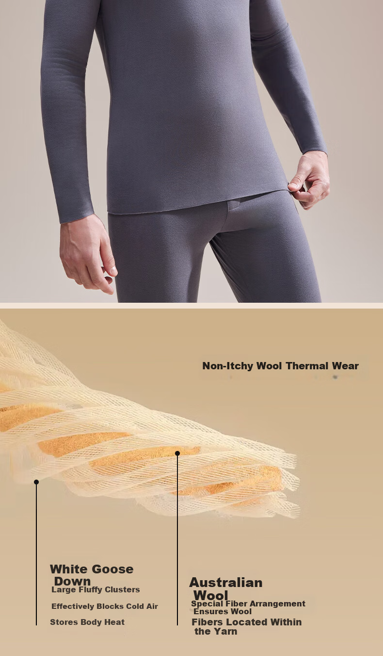 YAYA Goose Down Tencel New Thermal Underwear Set for Men Cashmere and German Velvet Heated Fleece Thickened Autumn Shirt and Pants 6