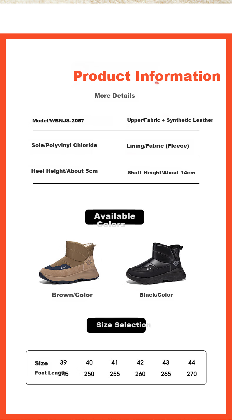 Warrior Official Men's Snow Boots 2025 Winter Fleece Lined Warm Shoes Thick Sole Casual Cotton Shoes Brown Size 44 4