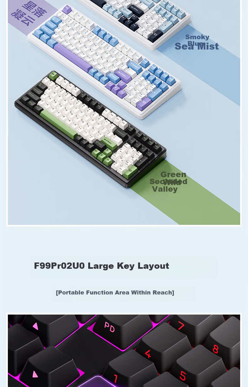 AULA F99Pro Wireless Customizable Mechanical Keyboard Gasket Structure 99-Key Hot-Swappable Wired Bluetooth Tri-Mode Office Gaming BlackBerry Pink Firefly Sky Axis 3