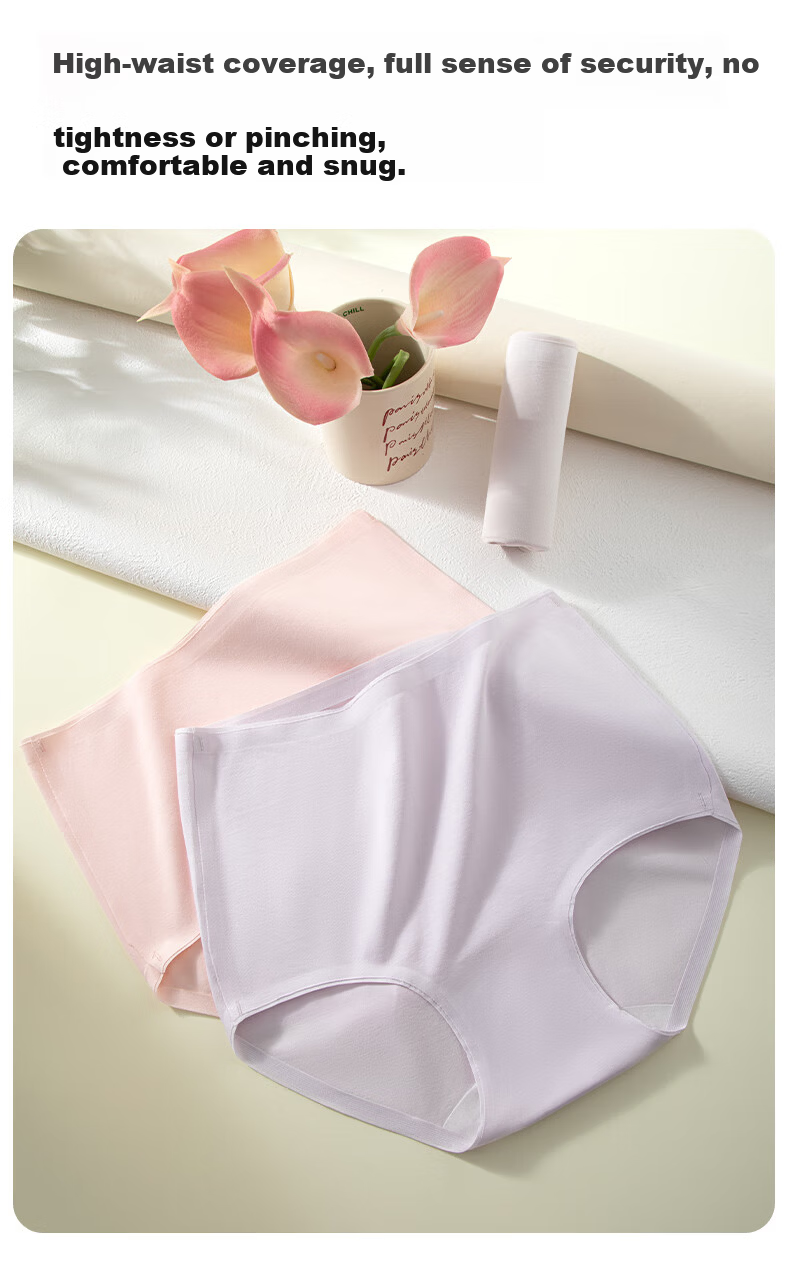 Sanleya Women's Underwear 50s Combed Cotton 10A Antibacterial Pure Cotton Gusset Breathable Comfortable Mid-Waist Briefs 4-Pack 9